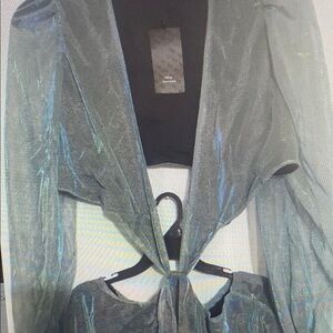 SHEIN Vibrant Blue Sheer Crop Top